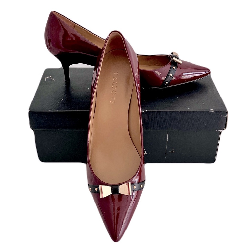 Talbots ‘Davila’ Red Patent Leather Studded Bow Heels in “Chianti”, Size 9.5
